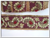 Prunkborte Paisley Handgestickt Mauve Rot
