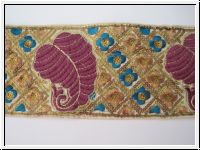 Gestickte Borte Petrol Gold Aubergine