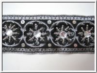 Mittelalter Borte Bestickt Schwarz Silber