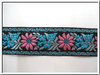 Blumenborte Trachten Schwarz T�rkis Rosa