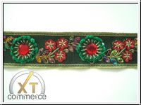 Handbestickte Borte Blumenranken Gr�n