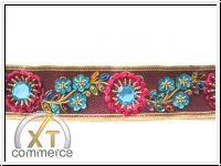 Handbestickte Borte Blumenranken Aubergine