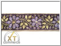 Handbestickte Borte Bl�ten Gold Lila Flieder