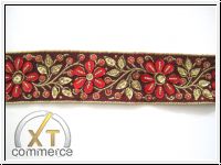 Handbestickte Borte Bl�ten Gold Bordeaux Rot