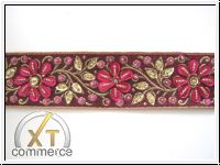 Handbestickte Borte Bl�ten Gold Fuchsia