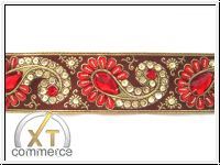 Prunkborte Handbestickt Paisley Rot Breit