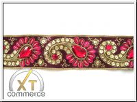 Prunkborte Handbestickt Paisley Lila Fuchsia