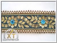 Handbestickte Borte Blumen T�rkis Gold