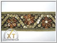 Handbestickte Borte Schwarz Gold Kupfer