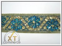 Handbestickte Borte Taubenblau T�rkis Gold