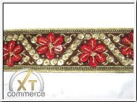 Handbestickte Borte Bordeaux Gold Rot