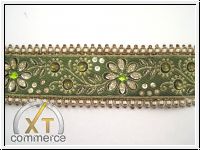 Handbestickte Borte Olivgr�n Gold