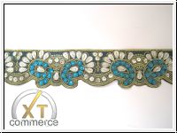 Handbestickte Borte T�rkis Gold Silber