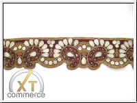 Handbestickte Borte Bordeaux Gold Silber