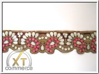 Handbestickte Borte Fuchsia Gold Silber