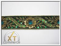 Handbestickte Borte Blumen Gr�n Gold